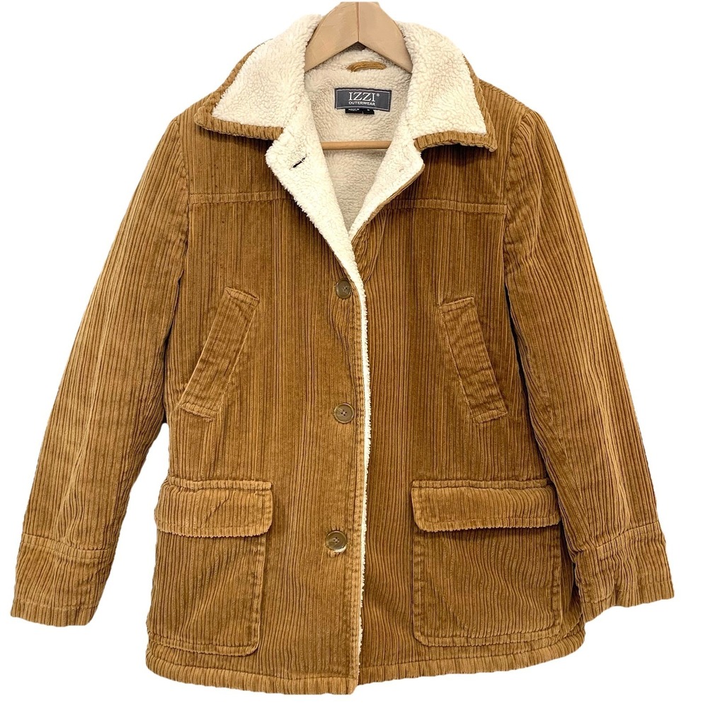 Izzi Y2K Corduroy Jacket Sherpa Lined Collar Woman Small Pockets‎ Outside Retro